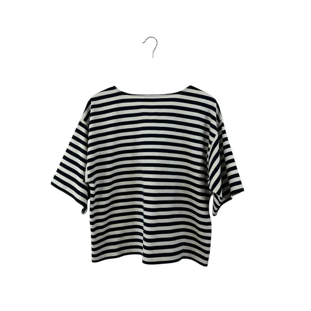 Tory Burch Medium Robinson Striped Shirt Short Sleeve Nautical Womens